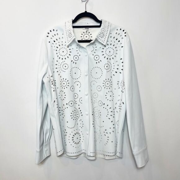 BB Dakota White Eyelet Faux Leather Button-Front Jacket XL - Picture 2 of 13